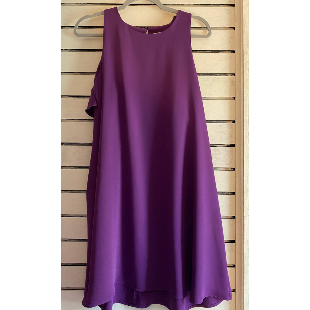 Ann Taylor Loft woman dress size large purple sleeveless ruffled back mini loose